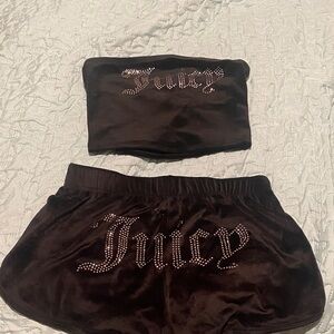 Juicy Couture Black Rhinestone Tube Top and Shorts